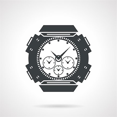 simsearch:400-08648450,k - Single black contour flat style vector icon for sports wrist watch with chronograph on gray background. Foto de stock - Super Valor sin royalties y Suscripción, Código: 400-08189361