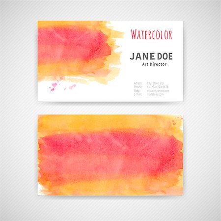 simsearch:400-08190918,k - Set of two business cards with hand drawn watercolor texture. Vector illustration. Fotografie stock - Microstock e Abbonamento, Codice: 400-08189416