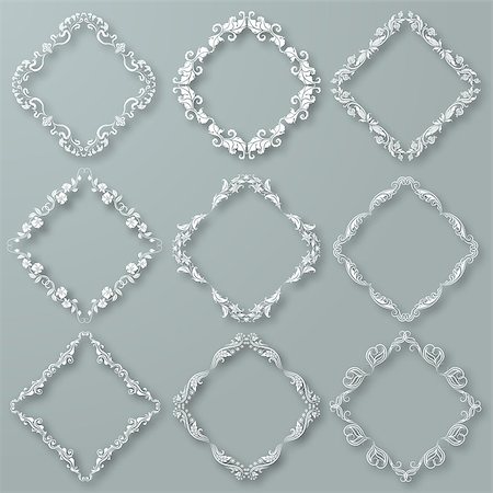 simsearch:400-08199764,k - Set of white vector floral frames with shadows on the gray background for design of invitation, greeting, gift card. Page decoration in vintage style. Vector illustration EPS 10. Stock Photo - Budget Royalty-Free & Subscription, Code: 400-08189714