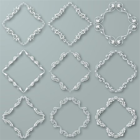simsearch:400-08199764,k - Set of white vector floral frames with shadows on the gray background for design of invitation, greeting, gift card. Page decoration in vintage style. Vector illustration EPS 10. Stock Photo - Budget Royalty-Free & Subscription, Code: 400-08189716