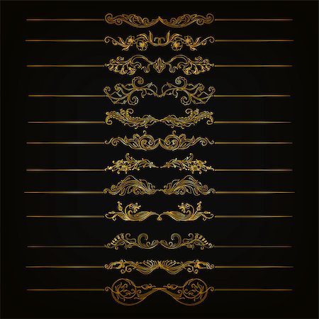 flower and swirl borders - Set of vector golden floral filigree dividers. Floral decorative elements, borders for page, web site decoration. Vector illustration EPS 10. Stock Photo - Budget Royalty-Free & Subscription, Code: 400-08189729