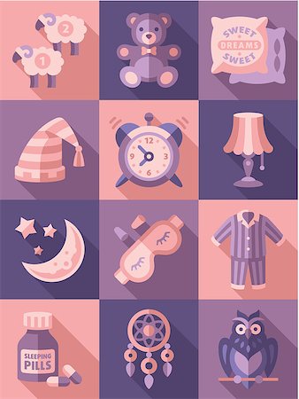 dream catcher - Sleep time icons flat set isolated vector illustration Stock Photo - Budget Royalty-Free & Subscription, Code: 400-08189824