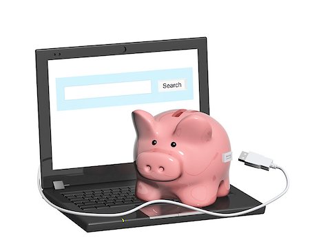 simsearch:400-04089513,k - Electronic bank account. Piggy bank and laptop. Objects isolated on white background Stock Photo - Budget Royalty-Free & Subscription, Code: 400-08189866