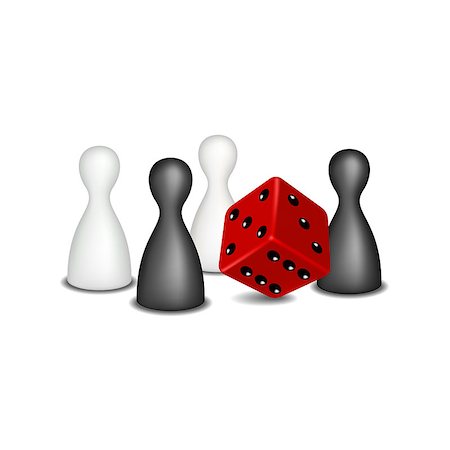 dice board games - Board game figures in black and white design and red dice on white background Stock Photo - Budget Royalty-Free & Subscription, Code: 400-08194061