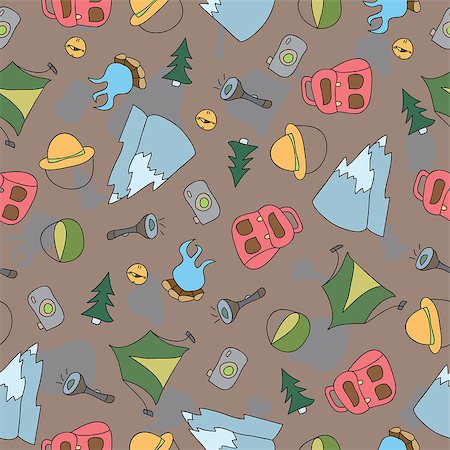 simsearch:400-06700048,k - Vector seamless pattern of Camping Elements - Hand Drawn Doodle background Stock Photo - Budget Royalty-Free & Subscription, Code: 400-08194233