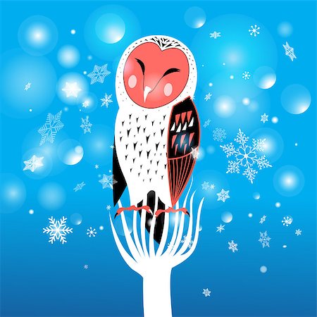 funny Christmas owl on a snowy background Stock Photo - Budget Royalty-Free & Subscription, Code: 400-08194289