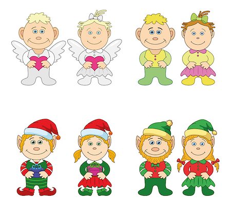 simsearch:400-04752168,k - Set boys and girls: holiday Valentine angels, leprechauns, Christmas gnomes Stock Photo - Budget Royalty-Free & Subscription, Code: 400-08194570