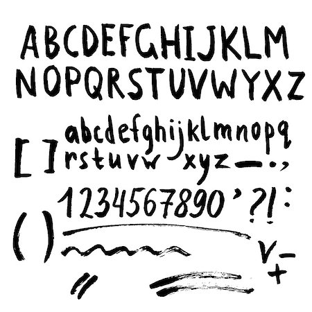 Hand drawn brush stroke font set includes uppercase and lowercase letters, numbers, exclamation and question marks and underscores Photographie de stock - Aubaine LD & Abonnement, Code: 400-08194792