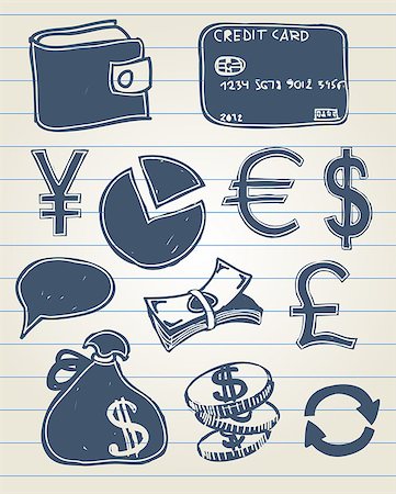 pound coin symbols - Vector illustration of finance related icons in sketchy style Stock Photo - Budget Royalty-Free & Subscription, Code: 400-08194857