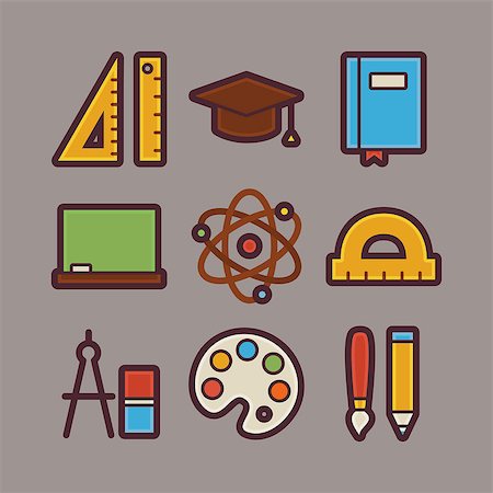 simsearch:400-04206563,k - Vector School and Education Items Modern Flat Icons Set. Back to School and Science App Web Elements Collection. Wisdom and Knowledge. Colorful Elements for Mobile Game and Web Application Stock Photo - Budget Royalty-Free & Subscription, Code: 400-08194864