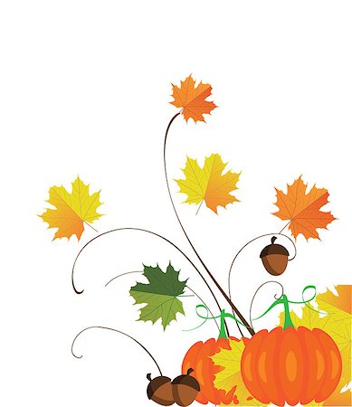 vector illustration of thanksgiving fall background with leaves, pumpkins, acorns Stock Photo - Budget Royalty-Free & Subscription, Code: 400-08194898