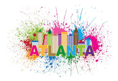 simsearch:400-07104696,k - Atlanta Georgia City Skyline Paint Splatter Abstract with Colorful Text llustration Foto de stock - Super Valor sin royalties y Suscripción, Código: 400-08194904