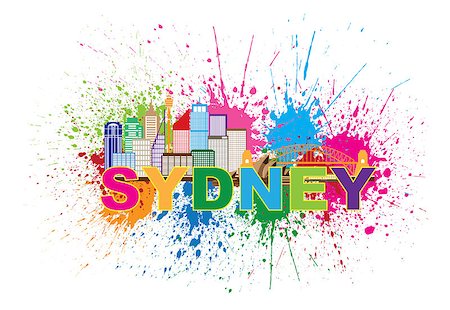 simsearch:400-07048261,k - Sydney Australia Skyline Landmarks Harbour Bridge Paint Splatter Colorful Abstract Isolated on White Background Illustration Fotografie stock - Microstock e Abbonamento, Codice: 400-08194908