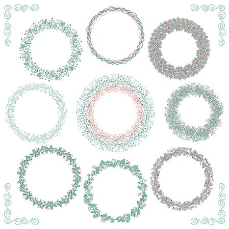 Collection of Colorful Artistic Hand Sketched Rustic Decorative Doodle Round Wreaths, Laurels, Borders and Frames. Floral Design Elements. Hand Drawn Vector Illustration. Stock Photo - Budget Royalty-Free & Subscription, Code: 400-08195054