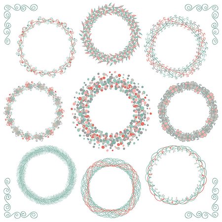 Collection of Colorful Artistic Hand Sketched Rustic Decorative Doodle Round Wreaths, Laurels, Borders and Frames. Floral Design Elements. Hand Drawn Vector Illustration. Stock Photo - Budget Royalty-Free & Subscription, Code: 400-08195053