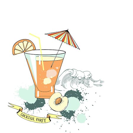 party beverage sketches - Cocktail glass with fruit .  Vector Illustration Stock Photo - Budget Royalty-Free & Subscription, Code: 400-08195225