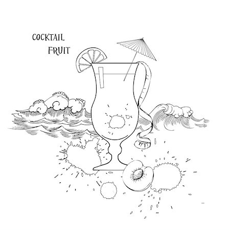 simsearch:400-07324083,k - Cocktail glass with fruit. Sketches black and white. Vector Illustration Stock Photo - Budget Royalty-Free & Subscription, Code: 400-08195220