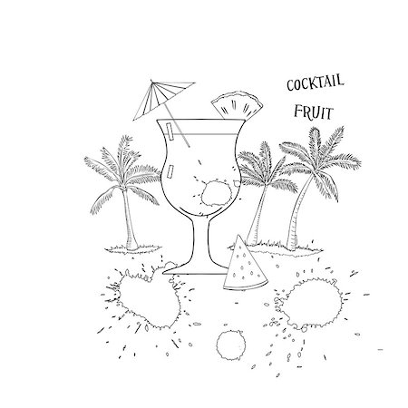 party beverage sketches - Cocktail glass with fruit. Sketches black and white. Vector Illustration Stock Photo - Budget Royalty-Free & Subscription, Code: 400-08195223