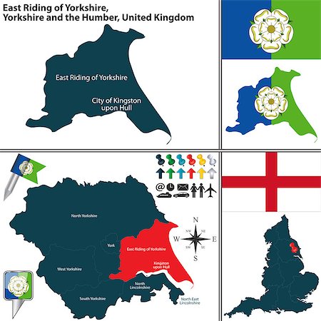 simsearch:400-08198216,k - Vector map of East Riding of Yorkshire in Yorkshire and the Humber, United Kingdom with regions and flags Stock Photo - Budget Royalty-Free & Subscription, Code: 400-08195236