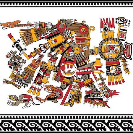 Vector of Aztec god, ancient mesoamerican ornament Stock Photo - Budget Royalty-Free & Subscription, Code: 400-08195232