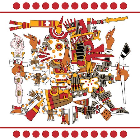 Vector of Aztec gods Quetzalcoatl and Mictlantecuhtli from ancient mesoamerican manuscript - Codex Borgia Stock Photo - Budget Royalty-Free & Subscription, Code: 400-08195233