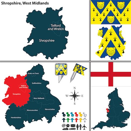 simsearch:400-08198216,k - Vector map of Shropshire in West Midlands, United Kingdom with regions and flags Stock Photo - Budget Royalty-Free & Subscription, Code: 400-08195246