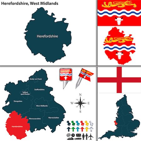 simsearch:400-08198214,k - Vector map of Herefordshire in West Midlands, United Kingdom with regions and flags Stock Photo - Budget Royalty-Free & Subscription, Code: 400-08195241