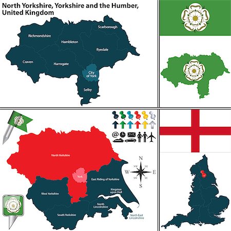 simsearch:400-08198216,k - Vector map of North Yorkshire in Yorkshire and the Humber, United Kingdom with regions and flags Stock Photo - Budget Royalty-Free & Subscription, Code: 400-08195243