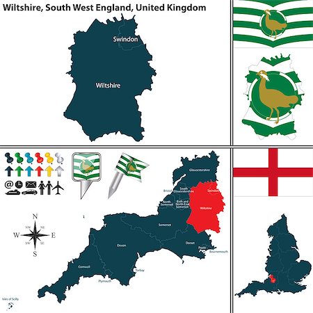 simsearch:400-08198214,k - Vector map of Wiltshire in South West England, United Kingdom with regions and flags Stock Photo - Budget Royalty-Free & Subscription, Code: 400-08195255