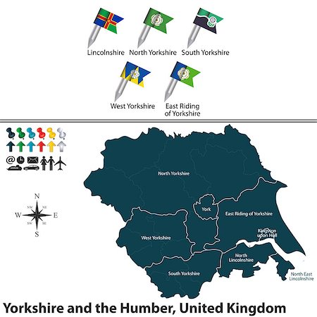 simsearch:400-08198216,k - Vector map of Yorkshire and the Humber, United Kingdom with regions and flags Stock Photo - Budget Royalty-Free & Subscription, Code: 400-08195257