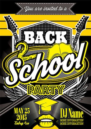 posters with ribbon banner - vector template for a retro party, back to school Stock Photo - Budget Royalty-Free & Subscription, Code: 400-08195265
