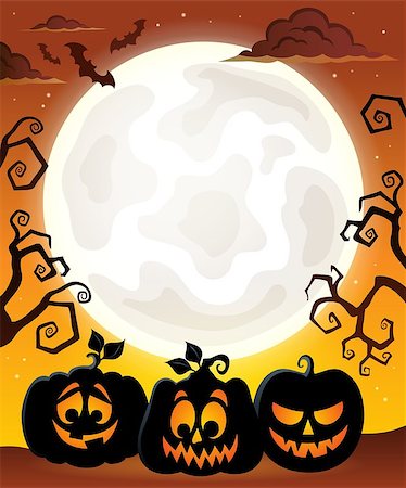 simsearch:400-04236863,k - Moon with Halloween pumpkin silhouettes - eps10 vector illustration. Stock Photo - Budget Royalty-Free & Subscription, Code: 400-08195464