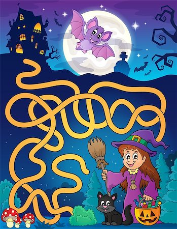 simsearch:400-04133143,k - Maze 7 with cute witch and cat - eps10 vector illustration. Stock Photo - Budget Royalty-Free & Subscription, Code: 400-08195462