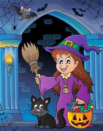 simsearch:400-04133143,k - Wall alcove with cute witch and cat - eps10 vector illustration. Stock Photo - Budget Royalty-Free & Subscription, Code: 400-08195482