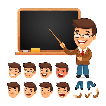 school set - Set of Cartoon Teacher Character with School Blackboard for Your Design or Animation. Isolated on White Background. Clipping paths included in additional jpg format. Stock Photo - Budget Royalty-Free & Subscription, Code: 400-08195552