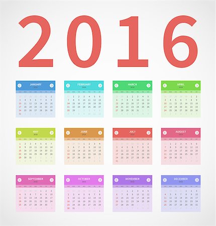 simsearch:400-08194861,k - Calendar annual 2016 in flat design. Vector illustration Foto de stock - Royalty-Free Super Valor e Assinatura, Número: 400-08195623