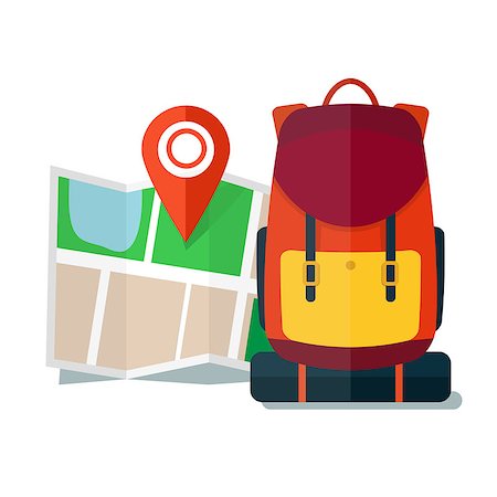 simsearch:400-08957399,k - Travel Map with backpack.  Flat Icons, Tourist, Sightseeing, Journey, Inspiration and Concept Photographie de stock - Aubaine LD & Abonnement, Code: 400-08195699