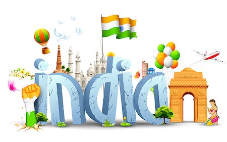 illustration of tricolor balloon with Indian flag and monument Stock Photo - Budget Royalty-Free & Subscription, Code: 400-08195706