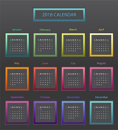 simsearch:400-08262897,k - Simple 2016 year square calendar in bright colors Fotografie stock - Microstock e Abbonamento, Codice: 400-08195720