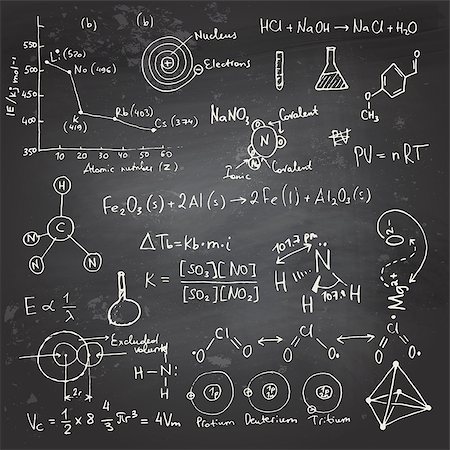 formule chimique - Doodle writing and drawing of chemical formulas with a chalk on a blackboard Photographie de stock - Aubaine LD & Abonnement, Code: 400-08195722