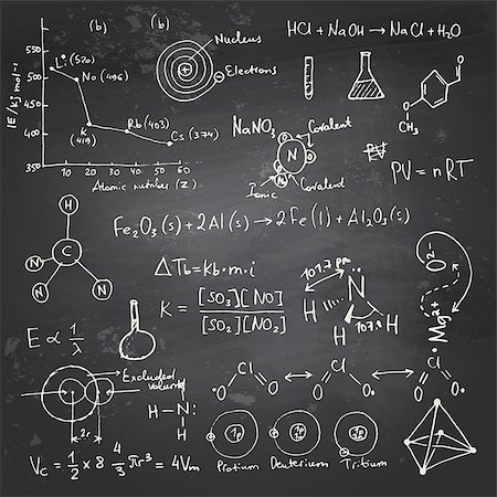 Doodle writing and drawing of chemical formulas with a chalk on a blackboard Stock Photo - Budget Royalty-Free & Subscription, Code: 400-08195722