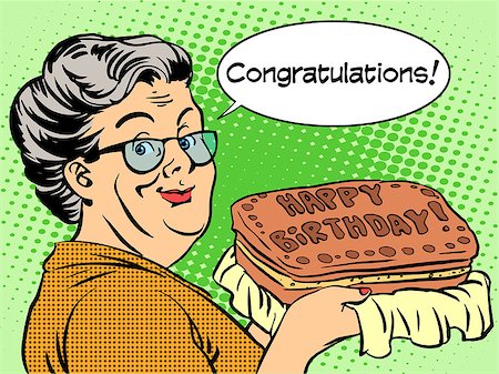 eyes birthday cake - Grandma wishes a happy birthday cake. Retro style pop art Stock Photo - Budget Royalty-Free & Subscription, Code: 400-08195746