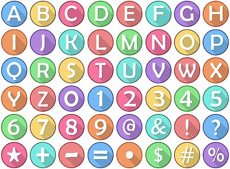 simsearch:400-07549385,k - Vector illustration set of alphabet numbers symbols round flat icons. Foto de stock - Super Valor sin royalties y Suscripción, Código: 400-08195759