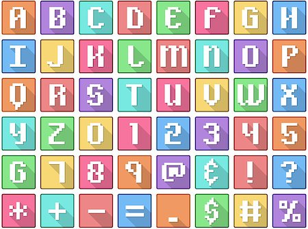 simsearch:400-07549385,k - Vector illustration set of alphabet numbers symbols square flat icons in retro style. Foto de stock - Super Valor sin royalties y Suscripción, Código: 400-08195760