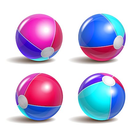 Beach balls in different positions isolated on a white background. Symbol of summer fun at the pool or seaside. Vector illustration Stock Photo - Budget Royalty-Free & Subscription, Code: 400-08195877