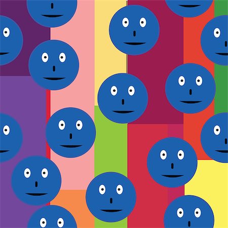 simsearch:400-06420338,k - Seamless pattern with blue smileys over retro background textiles, interior design, for book design, website background Stock Photo - Budget Royalty-Free & Subscription, Code: 400-08195891