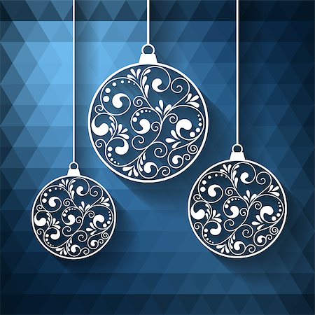 round ornament hanging of a tree - Ornamental Christmas balls with paper swirls, vector background Stock Photo - Budget Royalty-Free & Subscription, Code: 400-08195928
