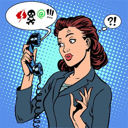 simsearch:400-08195950,k - Dangerous talk phone communication viruses business woman abuse problems retro style pop art Fotografie stock - Microstock e Abbonamento, Codice: 400-08195947