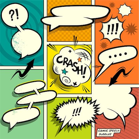Comic Book Speech Bubbles. A set of colourful and retro comic book design elements with speech bubbles! Vector illustration. Stock Photo - Budget Royalty-Free & Subscription, Code: 400-08195955