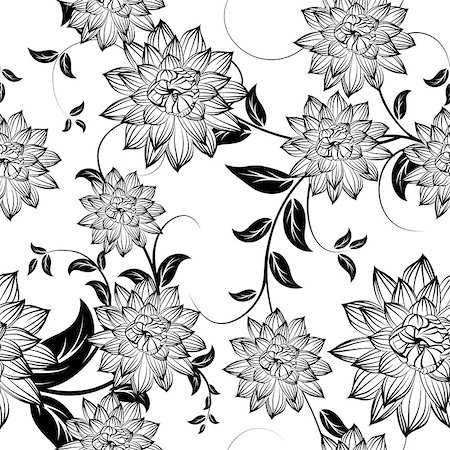 simsearch:400-08164930,k - Seamless floral ornate  pattern in Black and White Colors Stock Photo - Budget Royalty-Free & Subscription, Code: 400-08195987